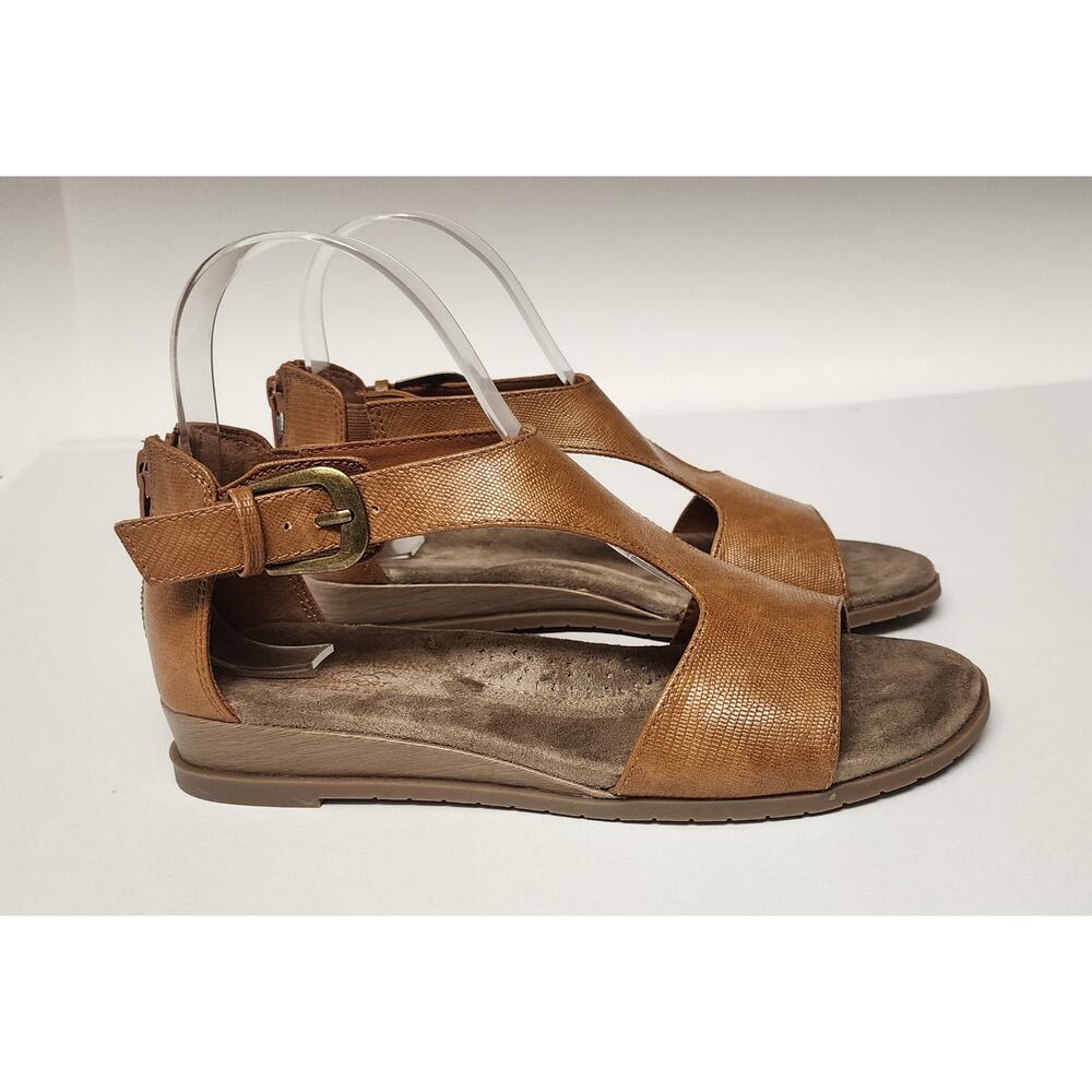 Kim Rogers Finley Faux Leather Brown Low Wedge Sandal Shoes Size 6M - Picture 3 of 13